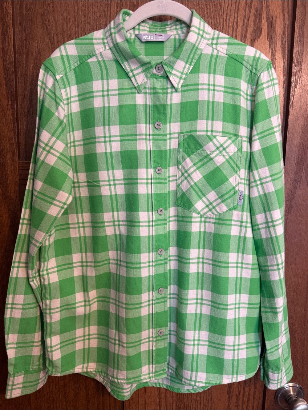 Stio Green and White Plaid Button-Down Shirt